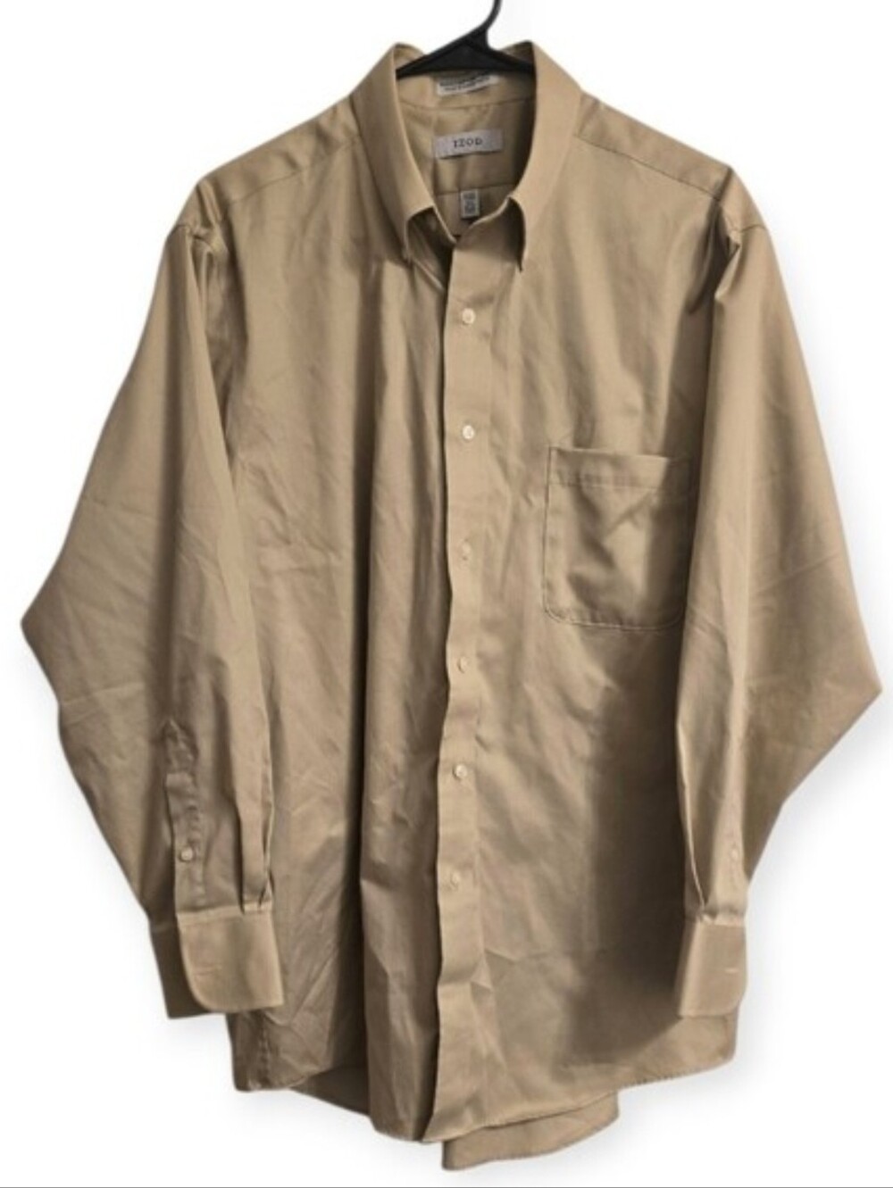 IZOD Mens Champagne Gold 100% Cotton Twill Longsleeve Button Down Shirt